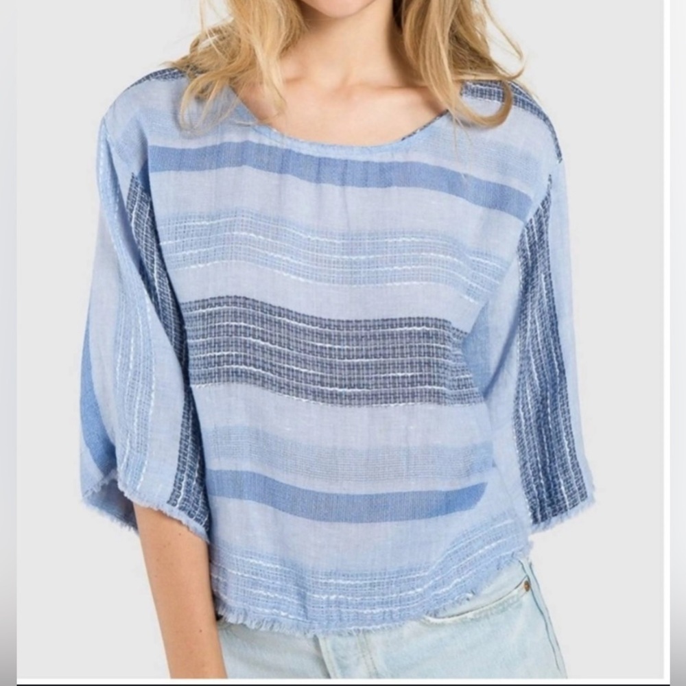 Cloth & Stone Blue Gauzy Linen Blend Top Size Medium